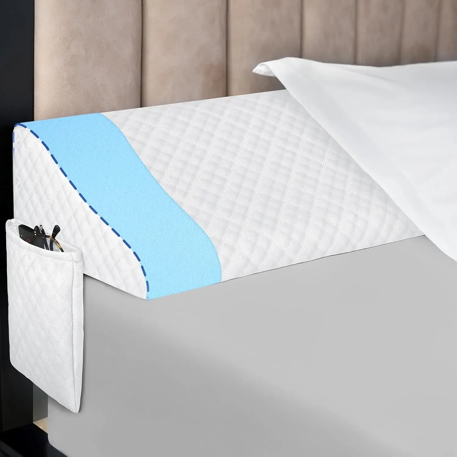 

Queen Size Bed Wedge Pillow For Headboard Bed Gap Filler With Pocket Close Gap (0-8"") Prevent Pillow Loss Triangle Foam Mattr