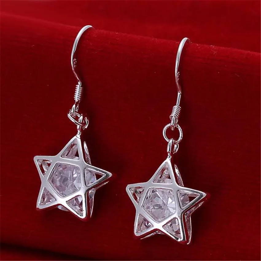 

KCRLP Store 925 Sterling Silver Star Crystal Earrings Charm for Women Jewelry Fashion Wedding Engagement Party Geometric