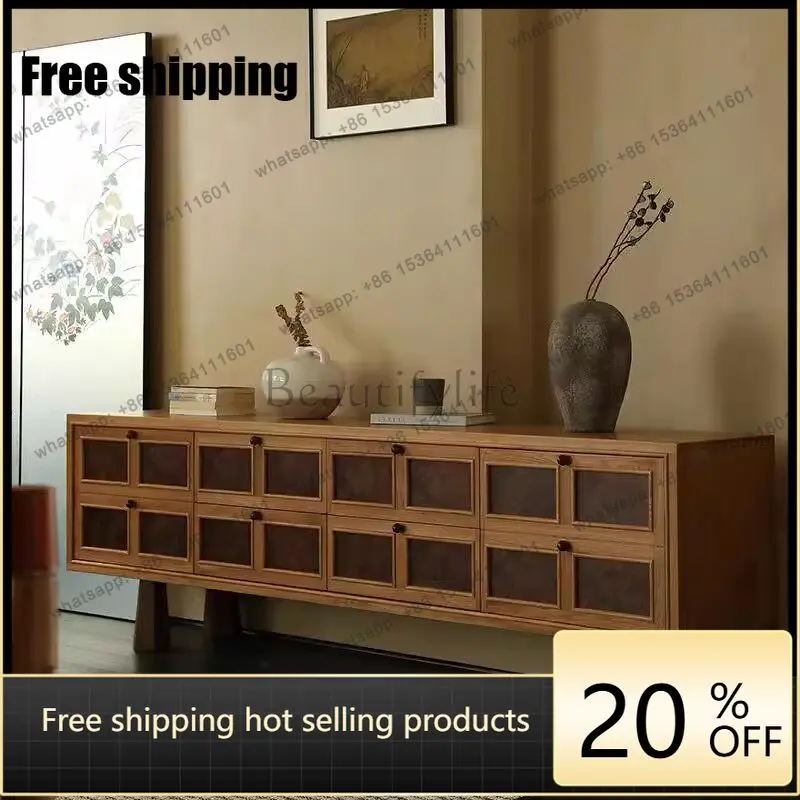 Factory Direct Chinese Ancient Style Living Room Household Solid Wood TV Cabinet Tumor Bark Small Unit Audio-visual Cabinet