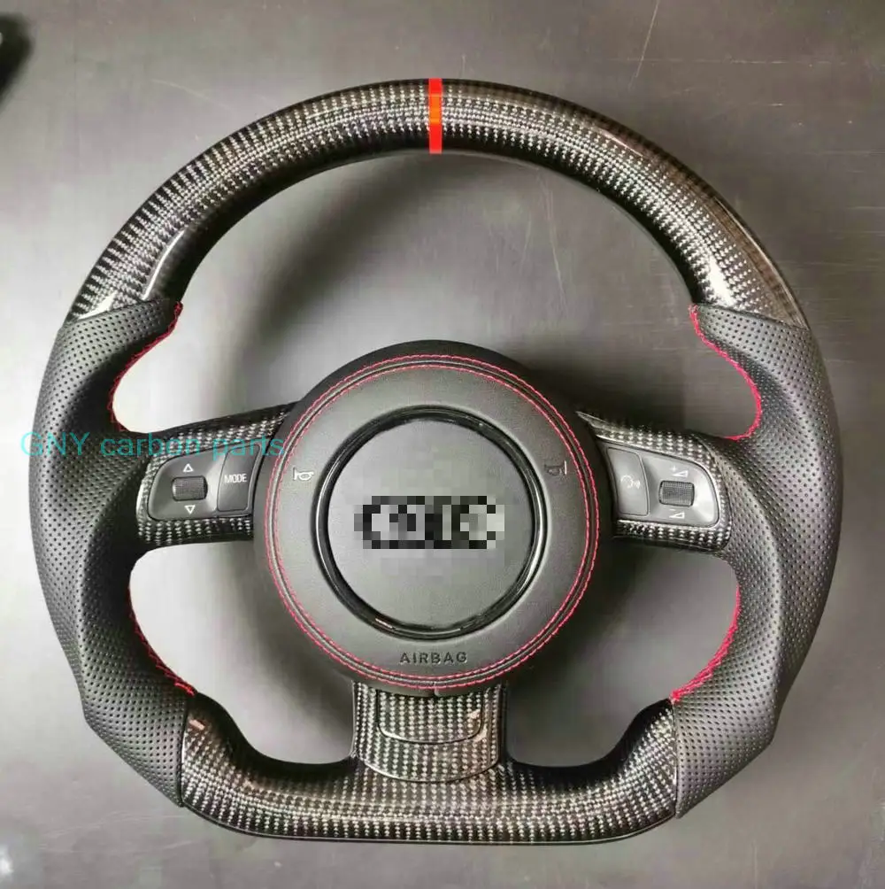 100% Real Carbon Fiber Leather Car Steering Wheel For Audi TT R8 2008-2012
