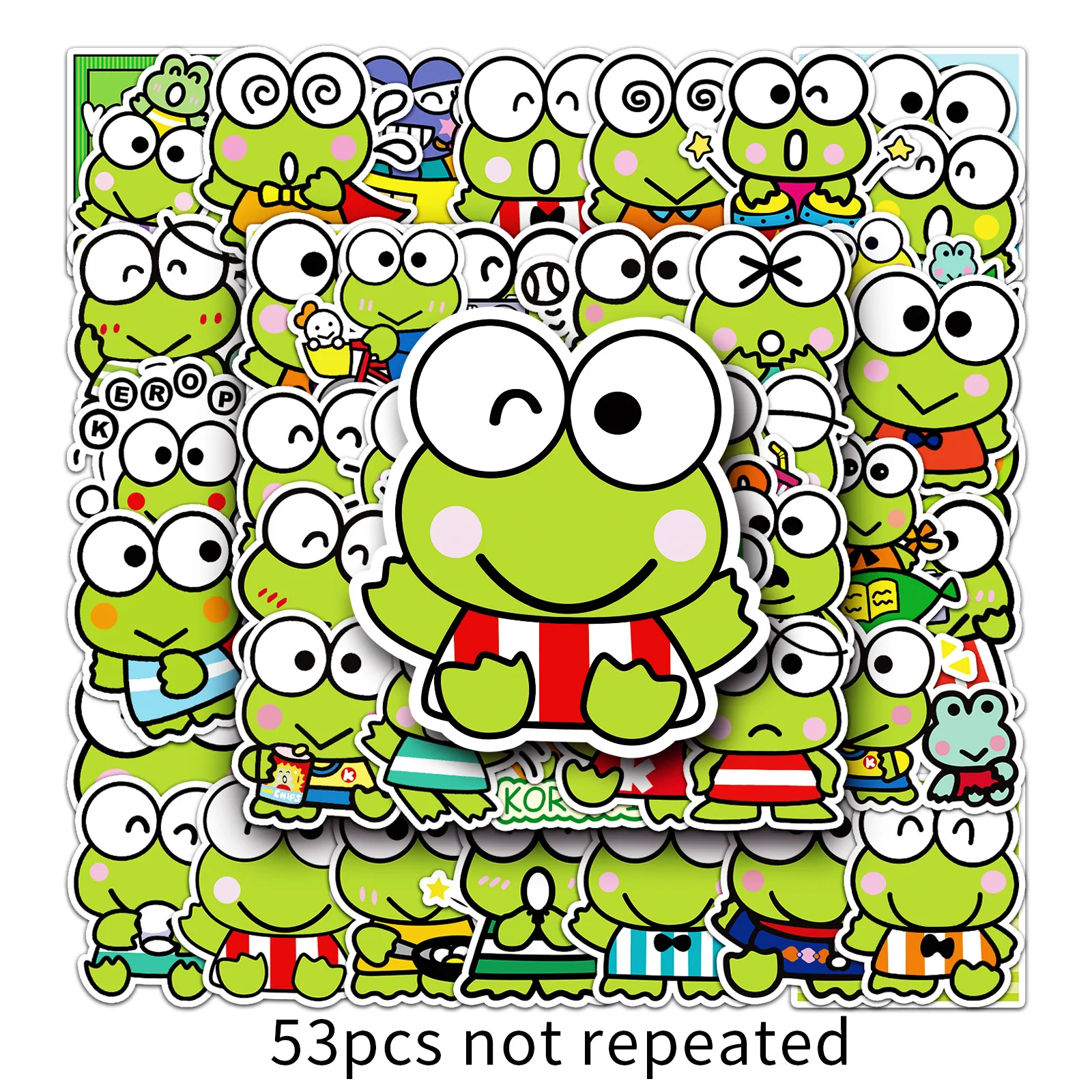 53Pcs/Set Sanrio Series Kero Kero Keroppi Kawaii Cartoon Stickers High Quality Decoration DIY Hand Account Diary Cute Stickers