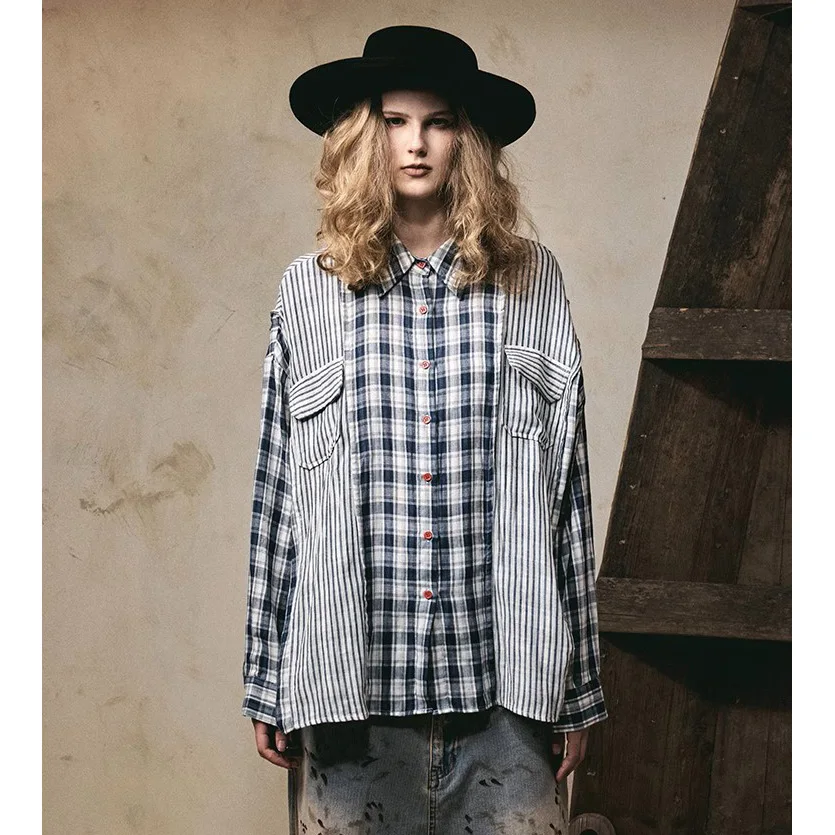 

Женская уличная одежда в клетку, свободные повседневные рубашки из чистого хлопка с длинными рукавами, мужские винтажные модные рубашки-карго, блузки для пар