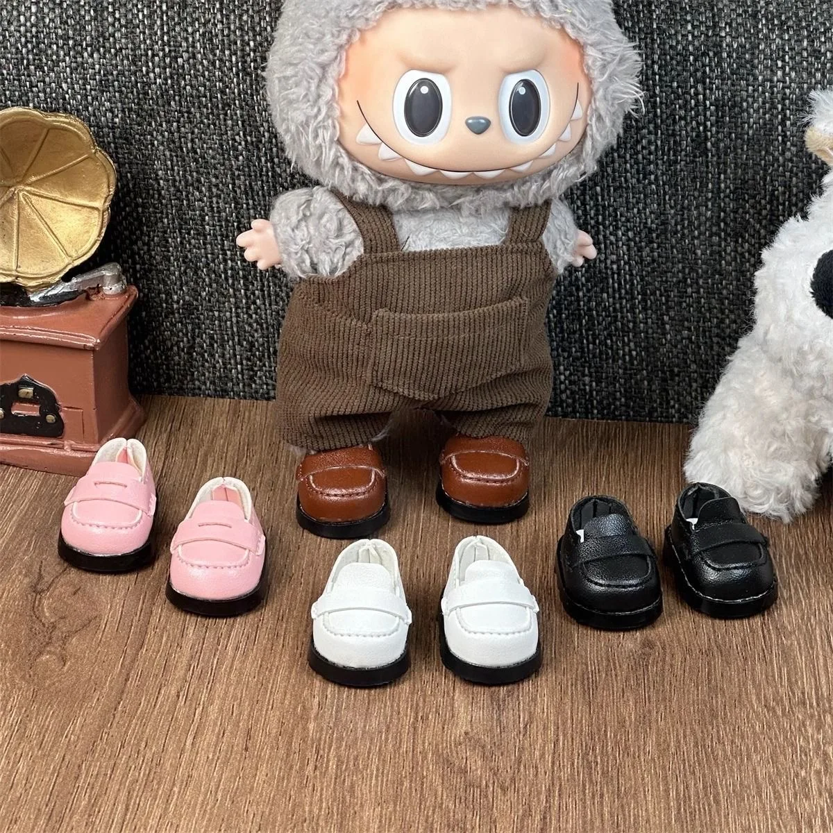 

For 15/17cm Labubu Doll Mini Leather Shoes Fashion leisure Driving shoes Labubu plush toy V1 V2 V3 DIY Decorations Accessories