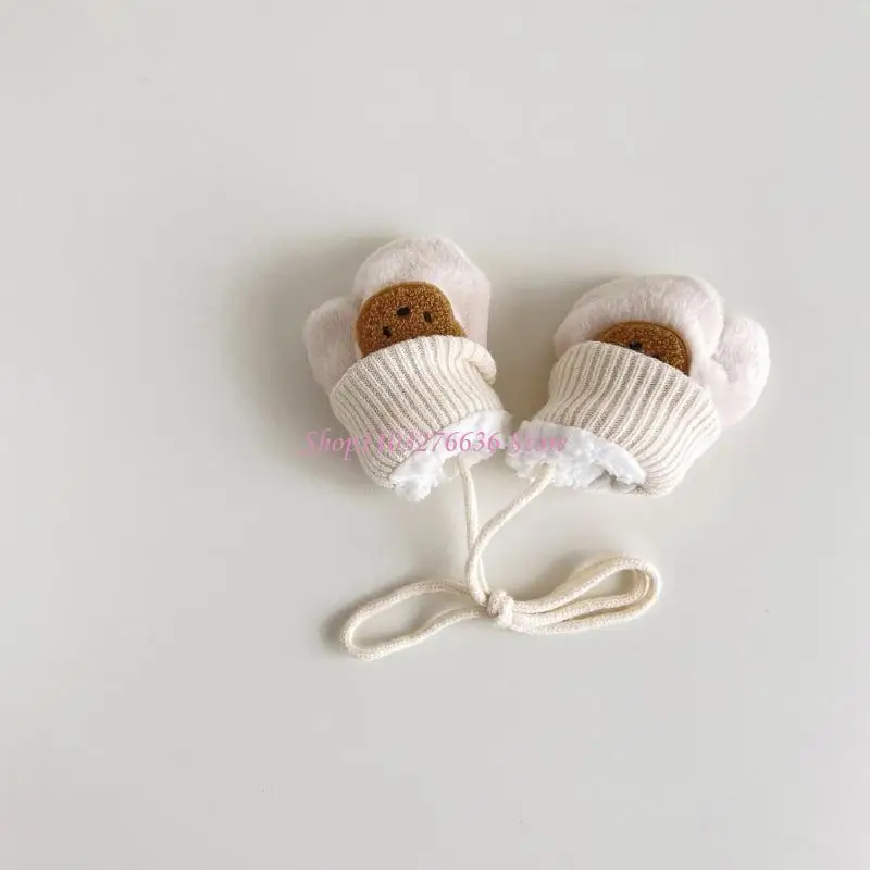 R6FD Cartoon Bär Dicke Fäustling Baby Fäustlinge mit Seil für Kinder Baby Junge Mädchen Kinder Kleinkind Anti-skid Winter warme – Detail 10
