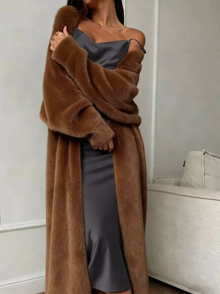 Autumn and winter loose coat women's plush fluffy long cardigan imitation mink white knitted cardigan