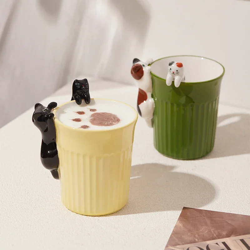 

Embossed Cat Ceramic Couple Coffee Mug Ceramic Peek You Drinking Mug Kitten Cup