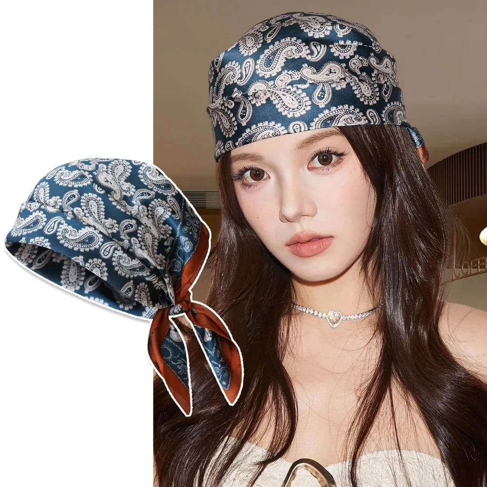 

Retro Y2K Cashew Flower Print Scarf Spicy Girls Hip Hop Small Square Scarf Korean Geometric Shape Hair Scarf Waist Scarf