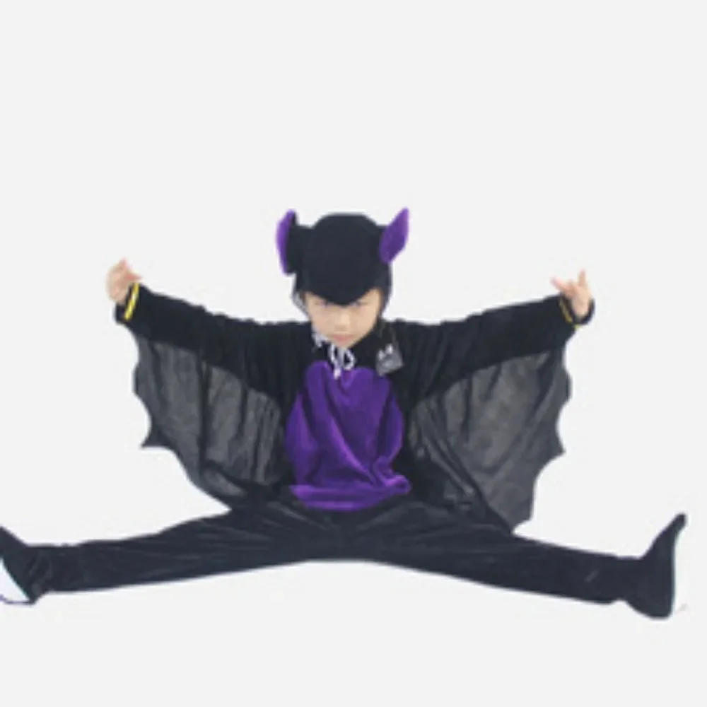 Tuta di Halloween Costume da pipistrello Bambini Batman Cosplay Abito viola Costume da vampiro Ali Anime Cosplay