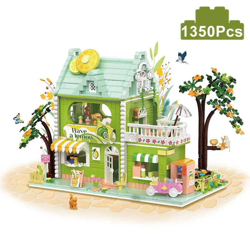 

Creative Lime Tea Shop Chocolate Workshop Model Building Blocks City Street View Food Store Mini Bricks With Figures Toys Gifts