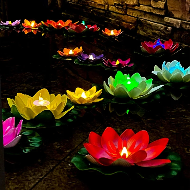 1PC/6PCS LED Lotus Night Lamp Floating Water Sensor Flower Lamp Garden Tank Decor Świąteczne akcesoria imprezowe Wishing Lotus Light