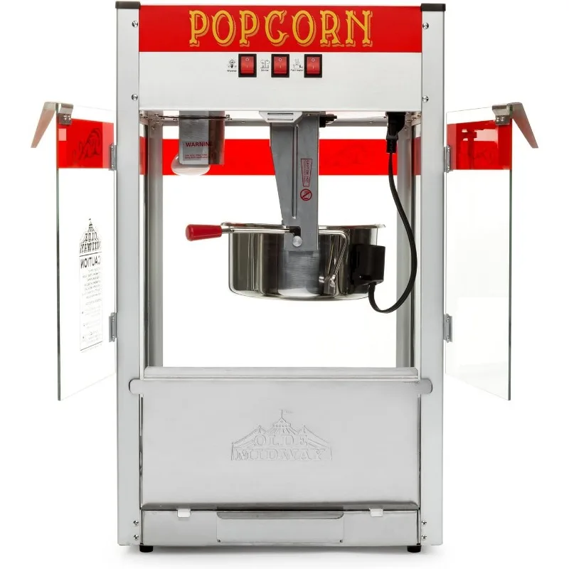 Olde Midway Commercial Popcorn Machine Maker Popper with Large 12-Ounce Kettle - Red