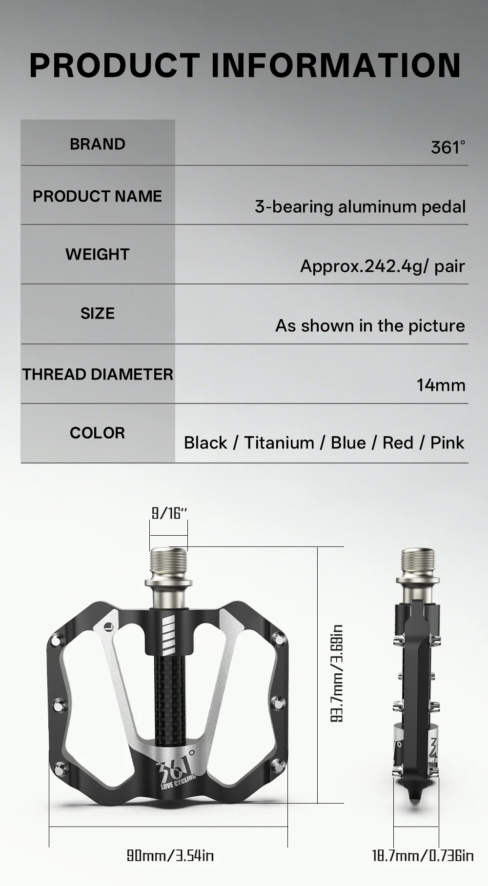 361 Degrees Fahrradpedal mit 3 Lagern, flache Plattform, ultraleicht, MTB, Rennrad, Fußstütze, rutschfest, verschleißfest, Fahrradpedalteile – Detail 2