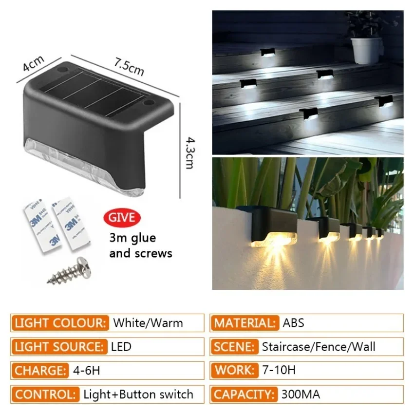 Outdoor Solar Powered LED Deck Light 2-8 Pcs Step Waterproof Solar Light Railing Staircase Wall Courtyard Step Decorative Lamp