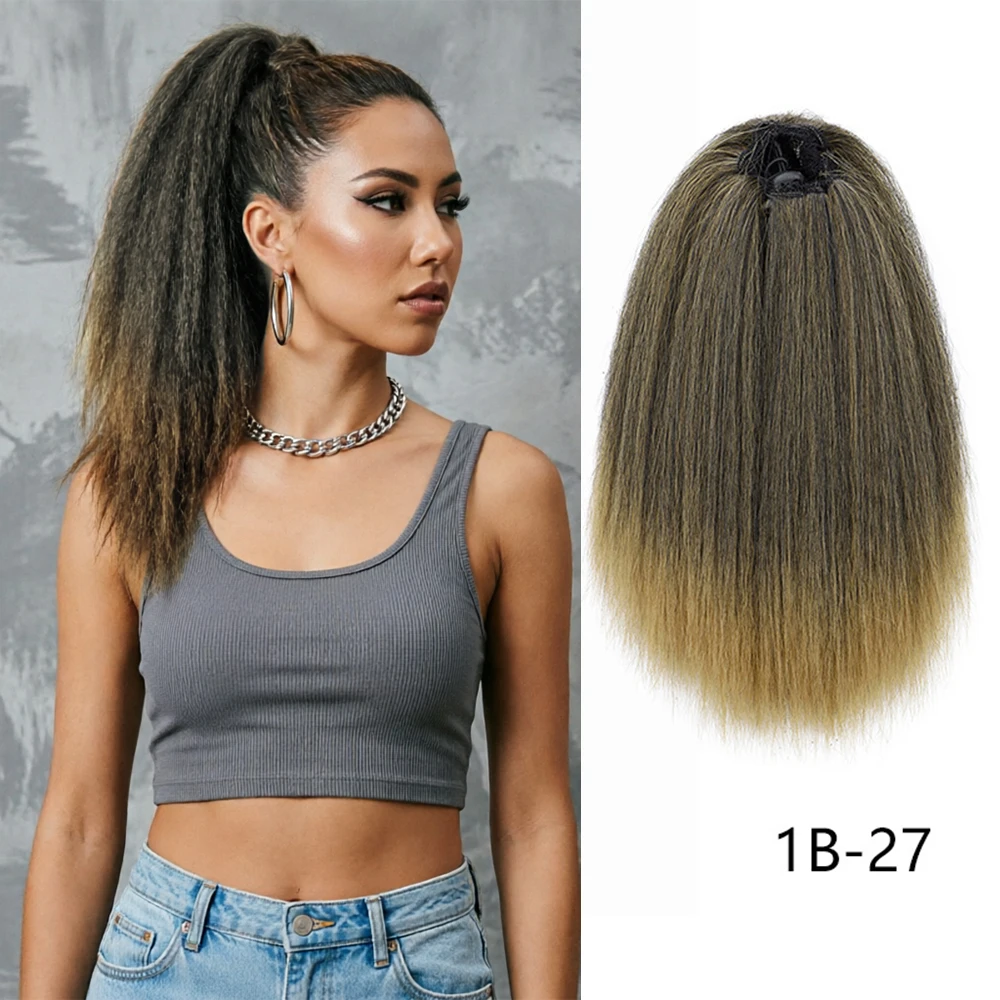 10 Inch Short Synthetic Kinky Straight Fluffy Ponytail Drawstring Clip in Hair Extension for Women Yaki Straight Ponytail Hair