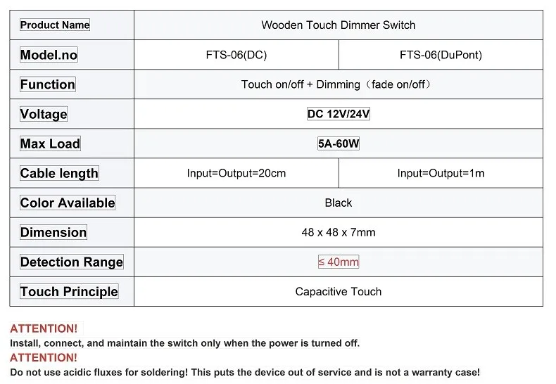 DC12V 24V LED-Touchsensor 5A 60W verdeckter Einbau-Touchschalter kann 40MM Holzmöbel durchdringen – Detail 2