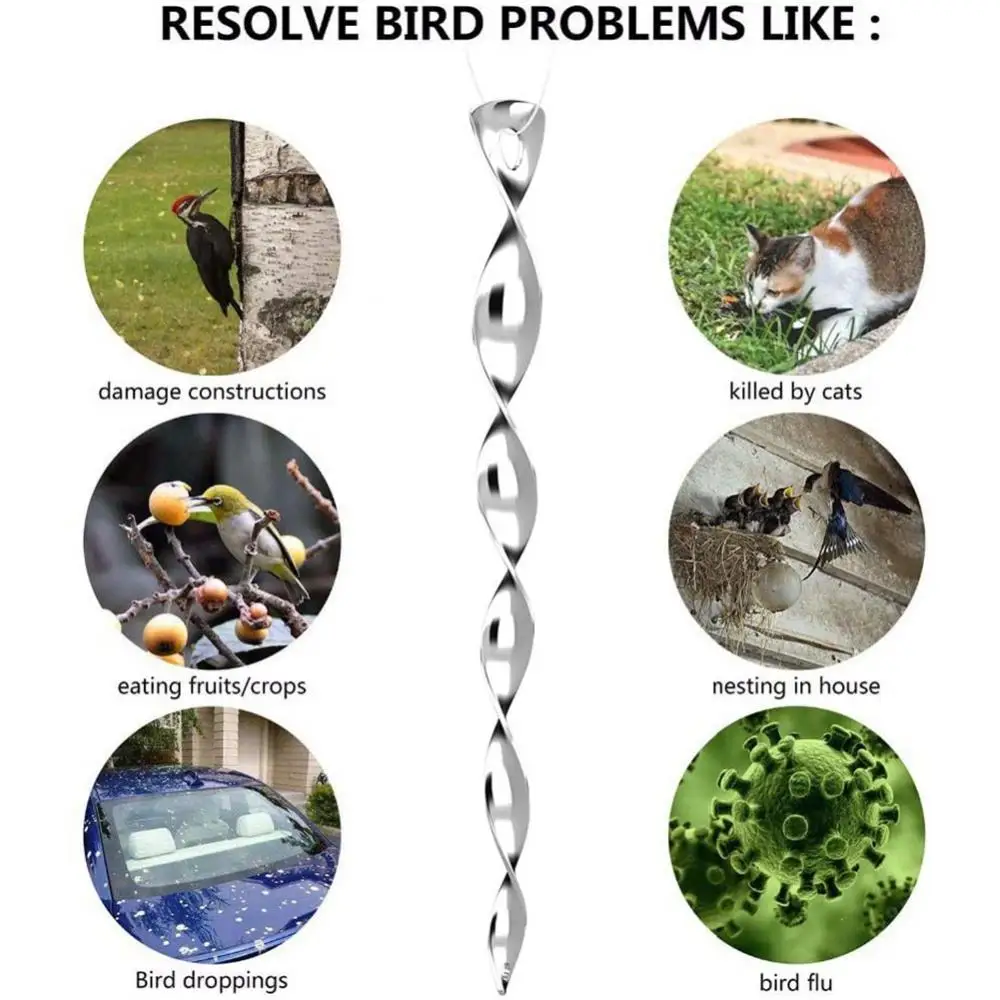 6/8Pcs 30cm Rotating Reflective Rod Bird Repeller Environmental Protection Scare Tool Bird Deterrent Rods Hanging Spiral Rod
