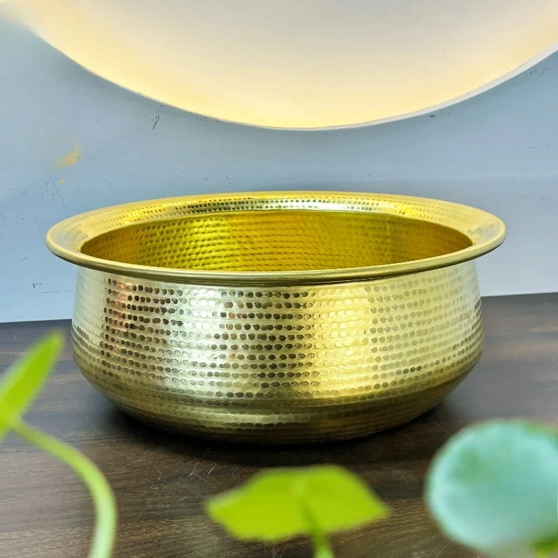 38cm/42cm Pure Hand-made Copper Brass Portable Basins, Wedding Thickened Copper Basin, Pure Copper Face Bath Basin Wash Basins