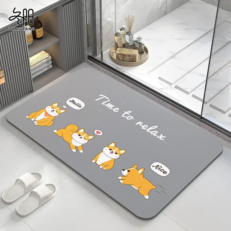 

Bathroom Mat Silicon Dendroid Water Absorbent Cartoon Entrance Anti-Slip Foot Pad Toilet Washroom Carpet Home Use Rug