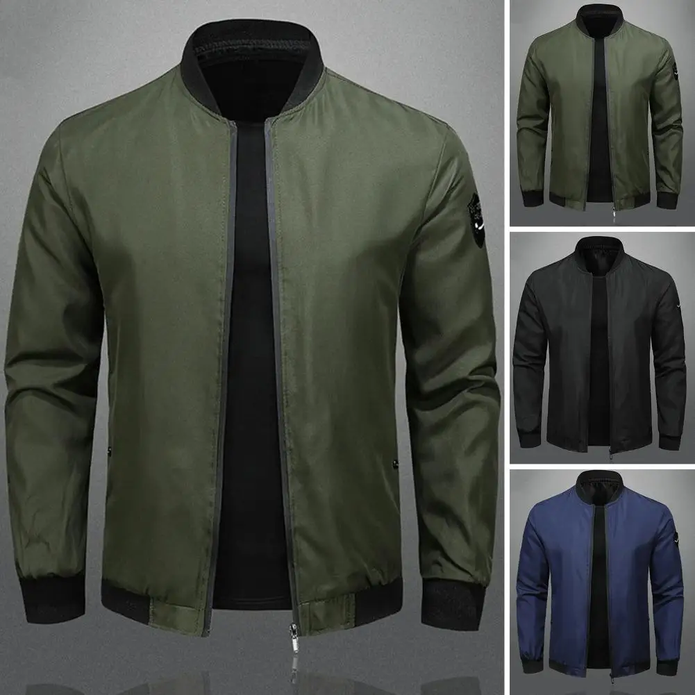 Veste à col montant pour homme, manteau polyvalent, cardigan doux et respirant, fermeture à glissière complète, poches, printemps, automne