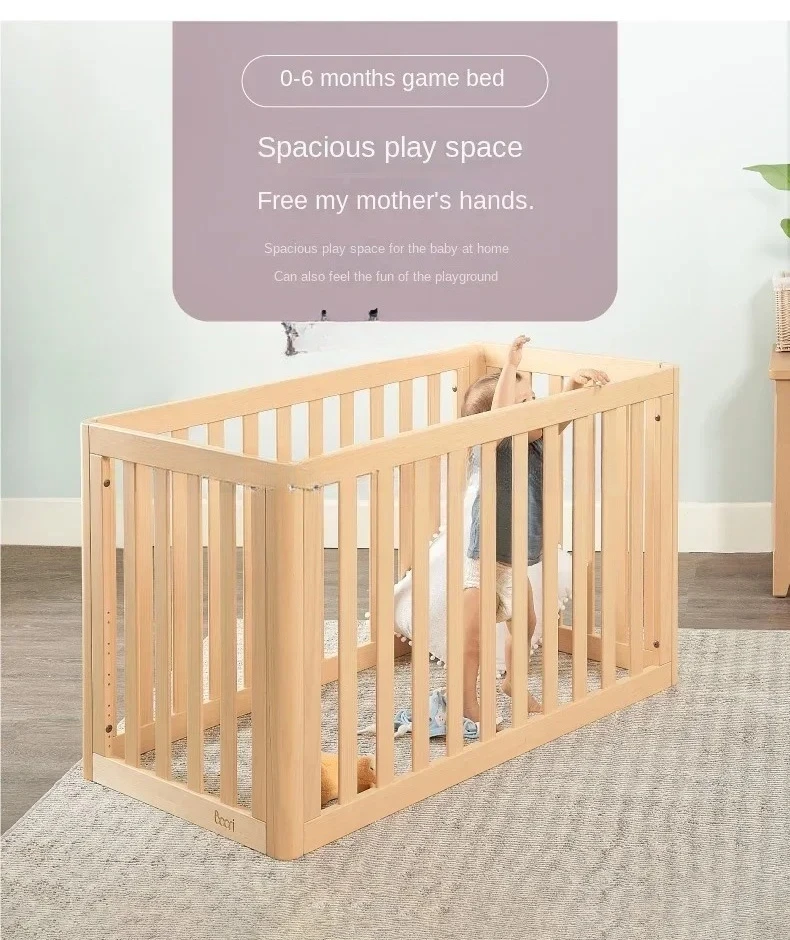 Solid Wood Crib Movable Newborn Children's Bed Widened Multifunctional Babies' Bed