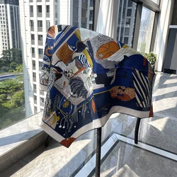 Women Square Silk Scarf Spring 90cm Shawls Hand Rolled Edges Bandanas Hair Bag Belt Accessories Mother Scarves Christmas Gift