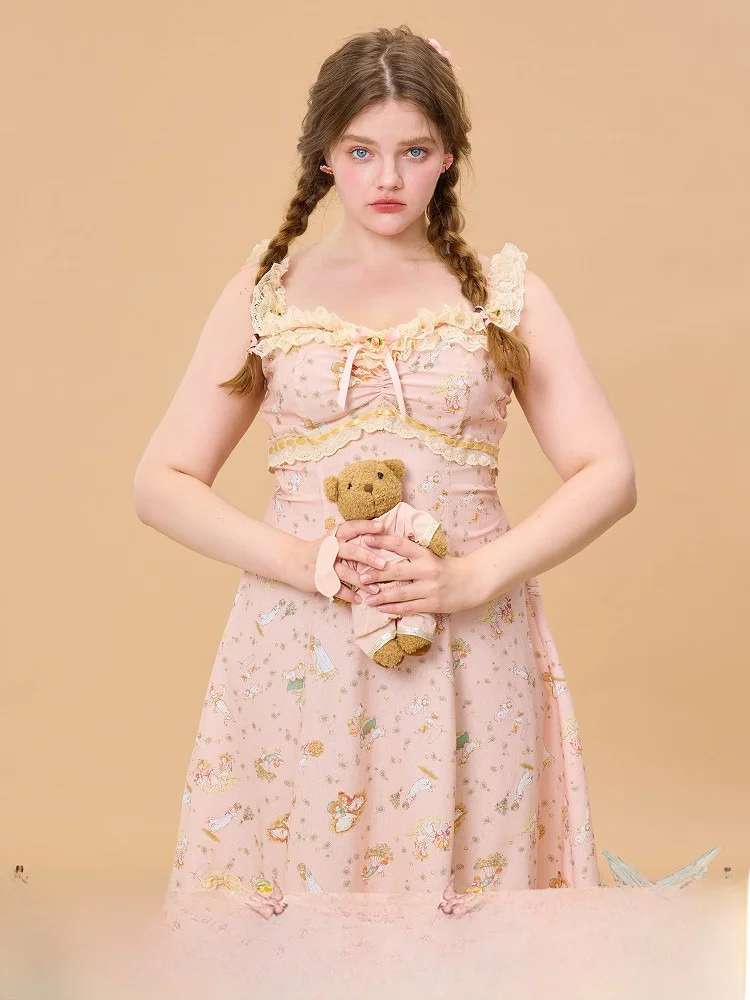 

Sweet Daisy Kite с принтом макси Dr, хлопковая трапециевидная женская одежда принцессы, весна-лето, кружевная боковая молния, миди Dr