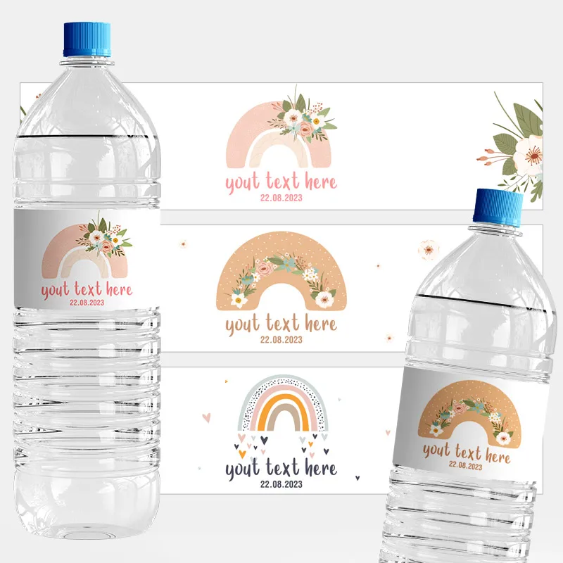 Custom Cute Rainbow Water Bottle Stickers Baby Shower Christening Label Personalized Boy or Girl Baptism Birthday Party Stickers