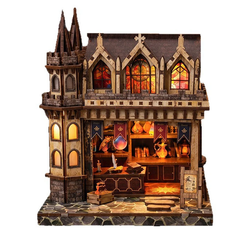 

DIY Wooden Magic Store Casa Cottage Miniature Model Kits With Furniture Lights Dollhouse for Friends Birthday Gifts