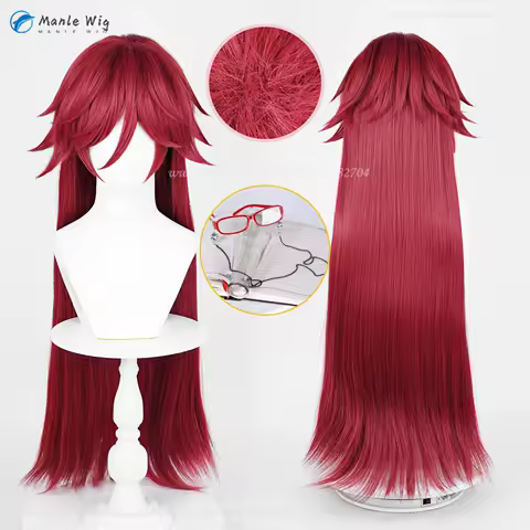 Grelle Sutcliff Anime Cosplay Wigs 90cm Dark Red Long Wig Heat Resistant Synthetic Hair Halloween Role Play Wigs + Wig Cap