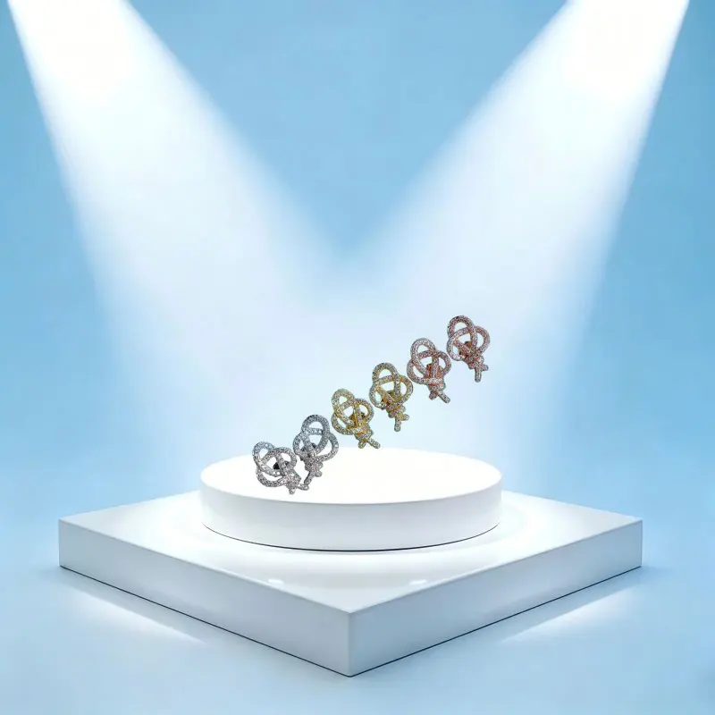

New Style Twisted Earrings with Full Diamond Inlays - Elegant, Fashionable and Versatile - for Export To Europe and America