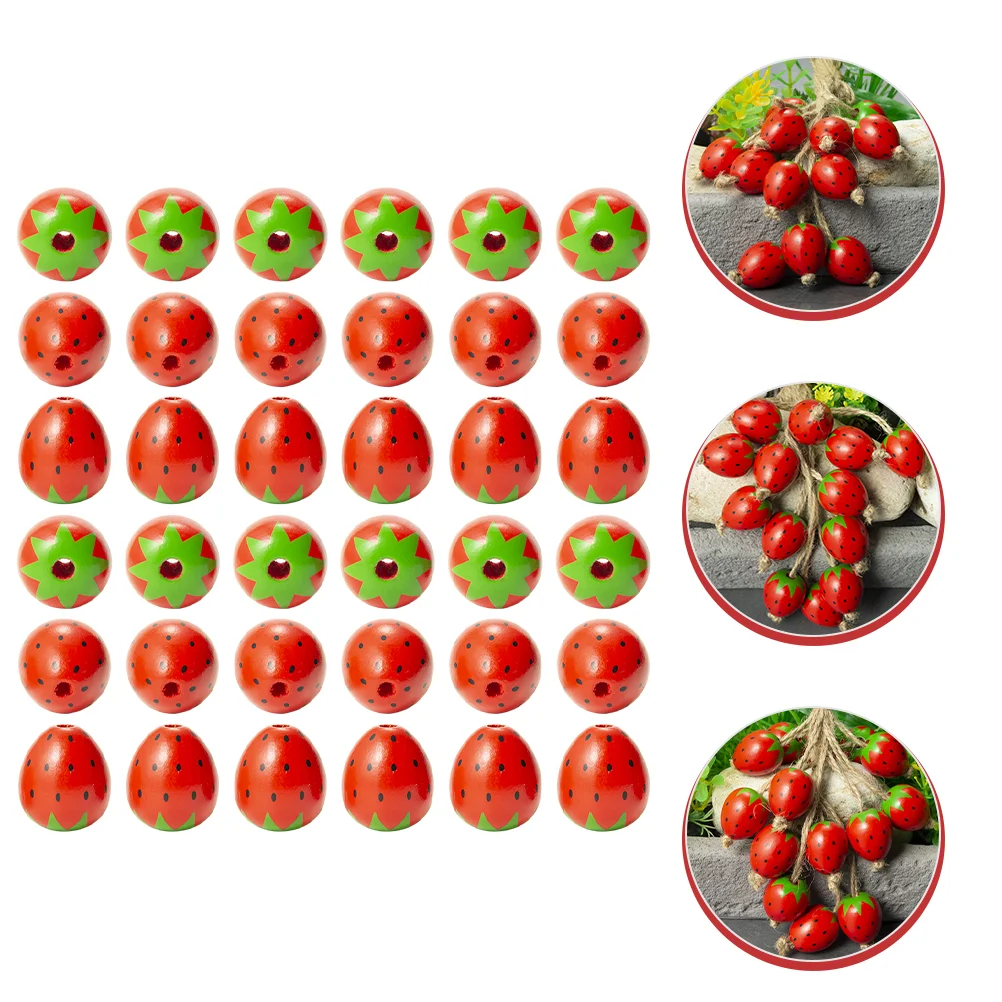 

50 Pcs Strawberry Wooden Beads Loose Glass Fruit Spacer DIY Material Supplies Charms Strawberries