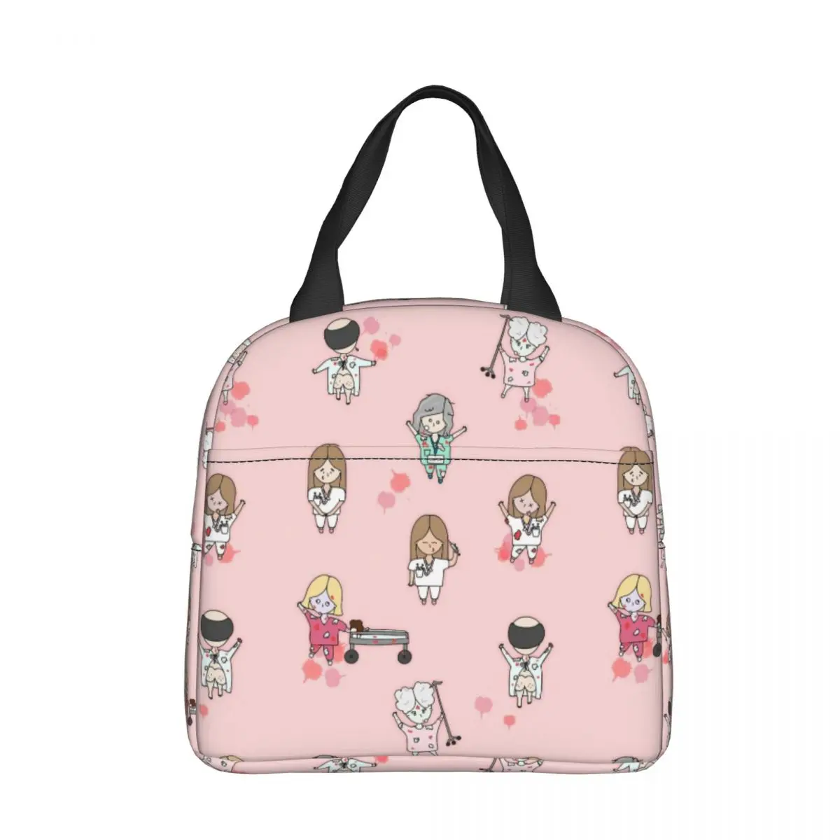 

Cartoon Ladies Nurse Doctor Insulated Lunch Bags Thermal Bag Meal Container Enfermera En Apuros Tote Lunch Box for Men Women