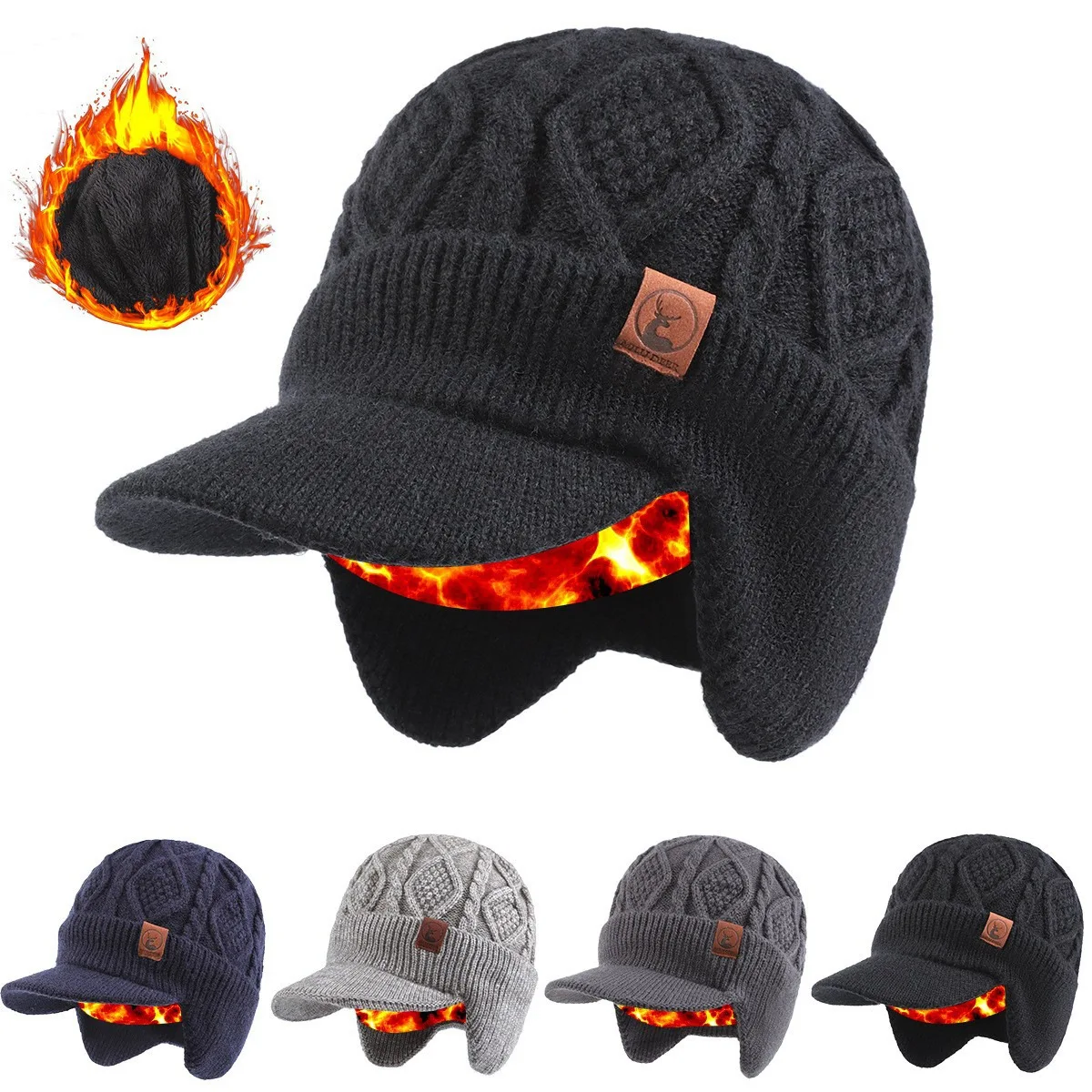Fleece Lined Knit Hat Winter Thick Thermal Ear Flap Beanie Men Women Cold Weather Cap Unisex Outdoor Snow Hiking Wool Style