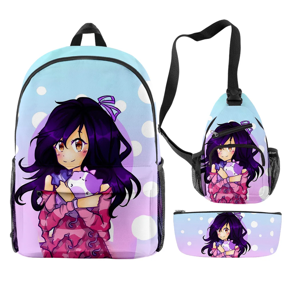 Aphmau divertido de moda Popular como un gato, estampado 3D, bolsas escolares para pupilas, mochila para portátil de viaje, bolsa de pecho, estuche para lápices, 3 piezas por juego