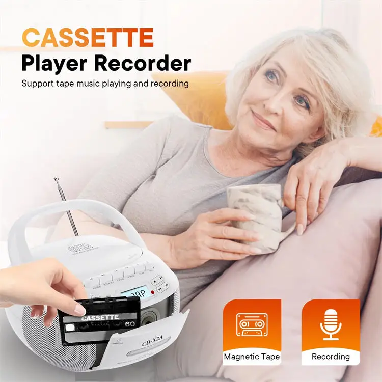CD Player Boombox Cassette Combo with MP3 AM FM Radio Remote Control Tape Recording LCD Display Home Kids Gift DC Power Source
