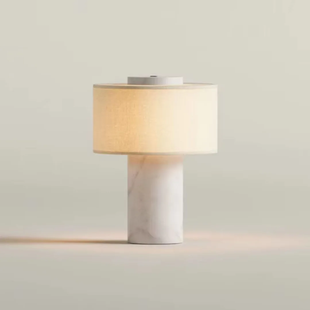 Luxe Bedlamp Natuurlijke Marmeren Draagbare Tafellamp Stoffen Lampenkap Aanraakdimbaar Bureaulamp Woonkamer Slaapkamer
