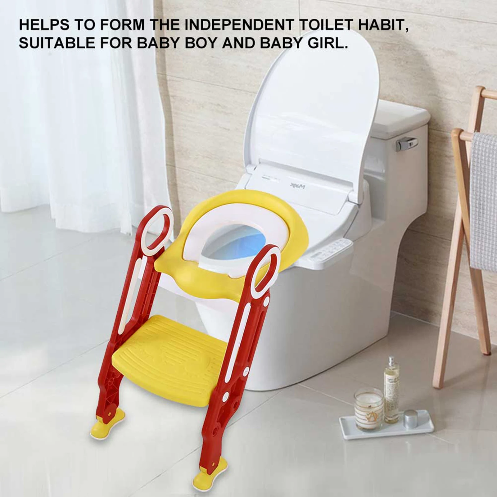 Baby Toddler Soft Toilet Chair Ladder Adjustable Safety Potty Training Seat (Red Yellow) image 4