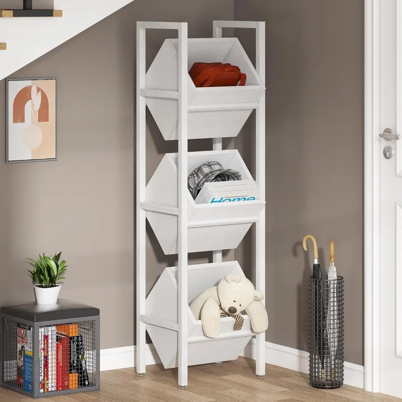 Tribesigns Basket Stand, 3 Tier Wood Shelving Unit with Baskets, White Vertical Standing Basket Storage Tower