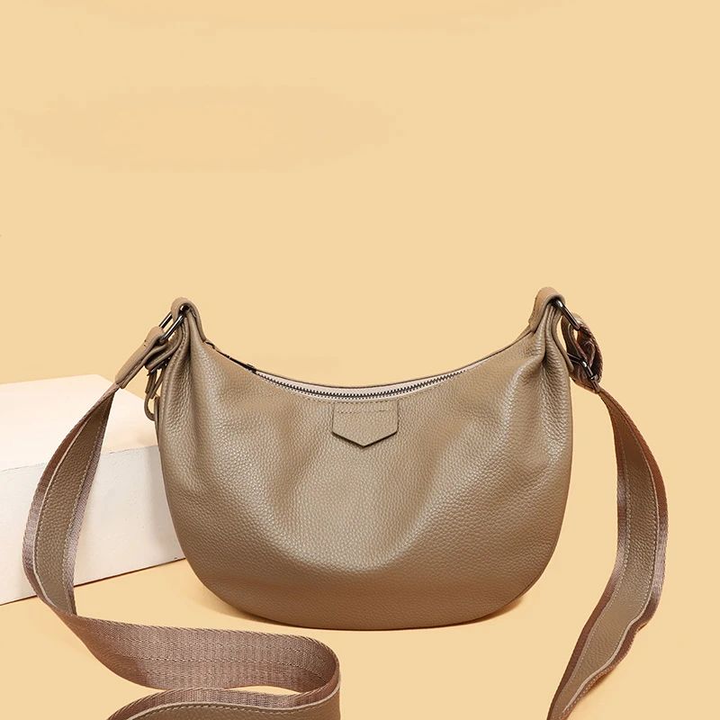 New Women Bags 100% Genuine Leather Underarm Totes Solid Color Commute Handbag Portable Adjustable Half Moon Female Shoulder Bag - view 3