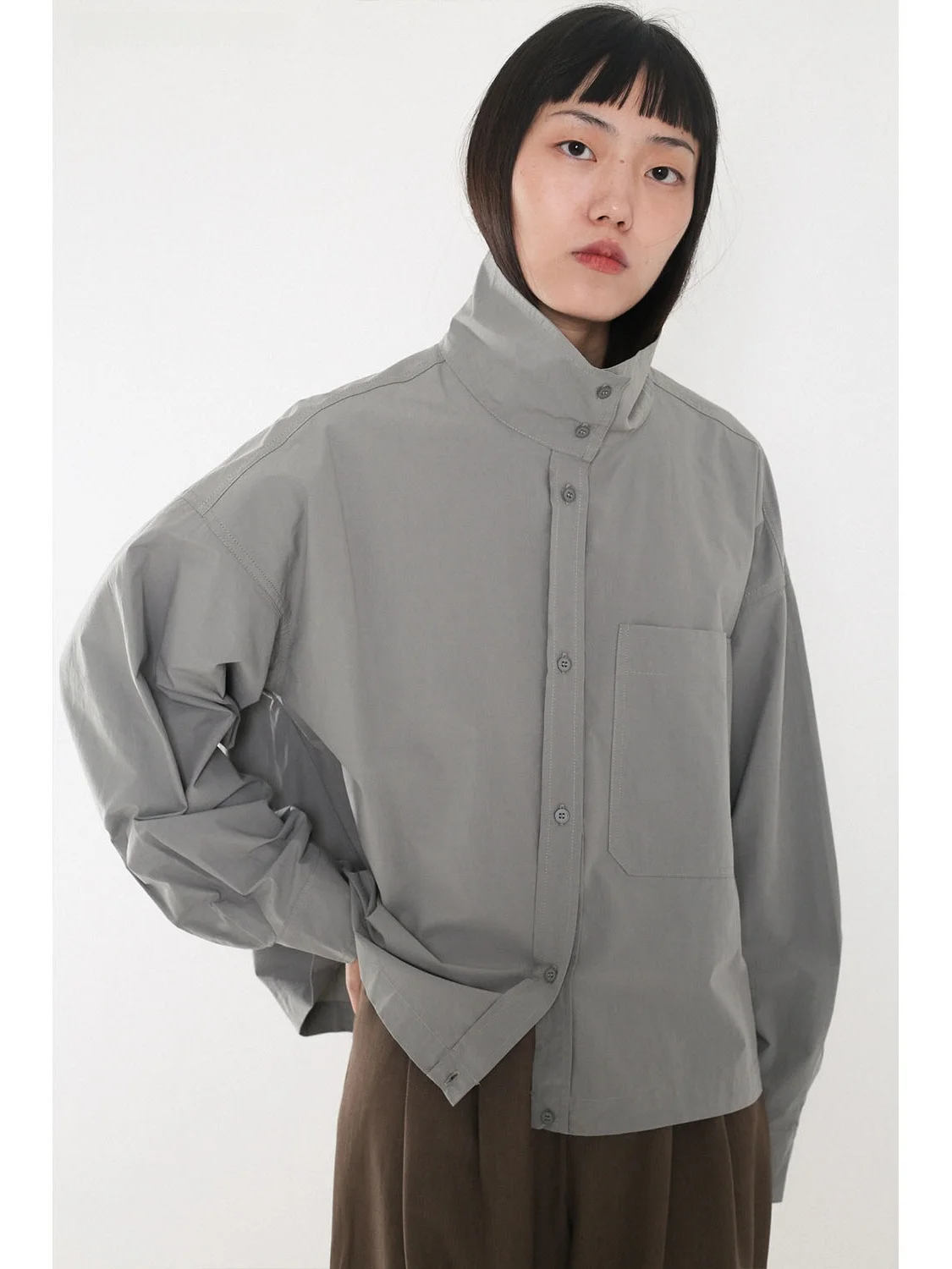 

Two-Way Cotton Jaet Sle irt Stand Collar Loose Long Sve Casual irt Comfortable Fit Ladies Premium Quali Blouse