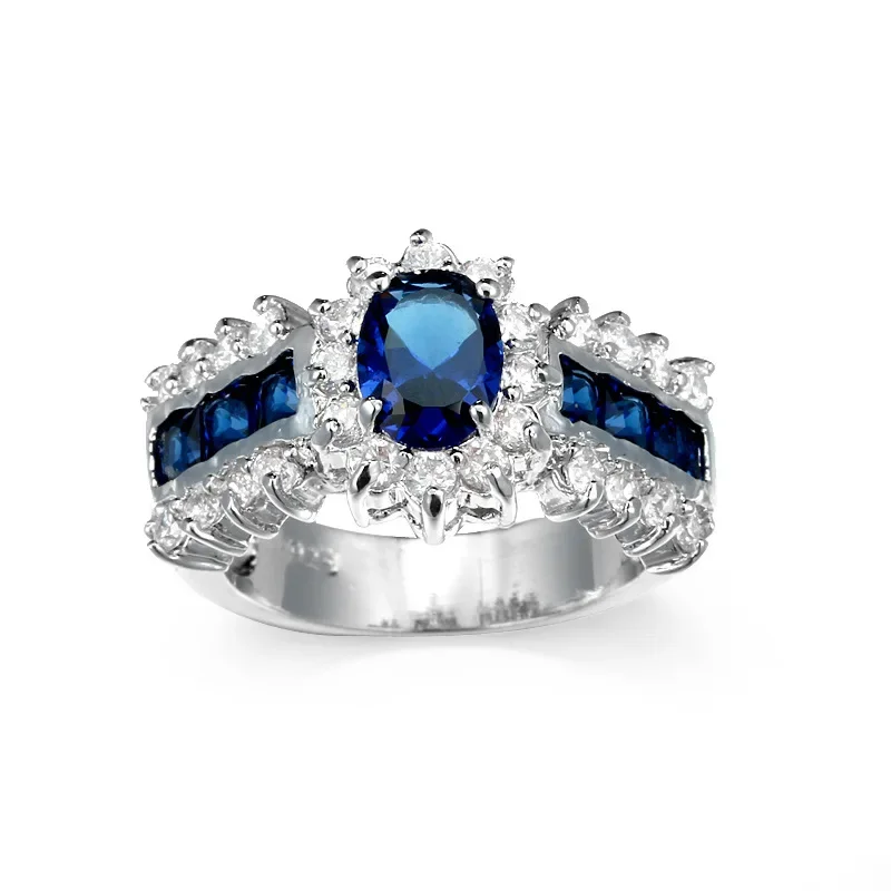 2025 Blaue Versprechensringe, neuer 925er Sterlingsilber-Schmuck, großer kubischer Zirkon, Damen-Verlobungsring, Drop Ship