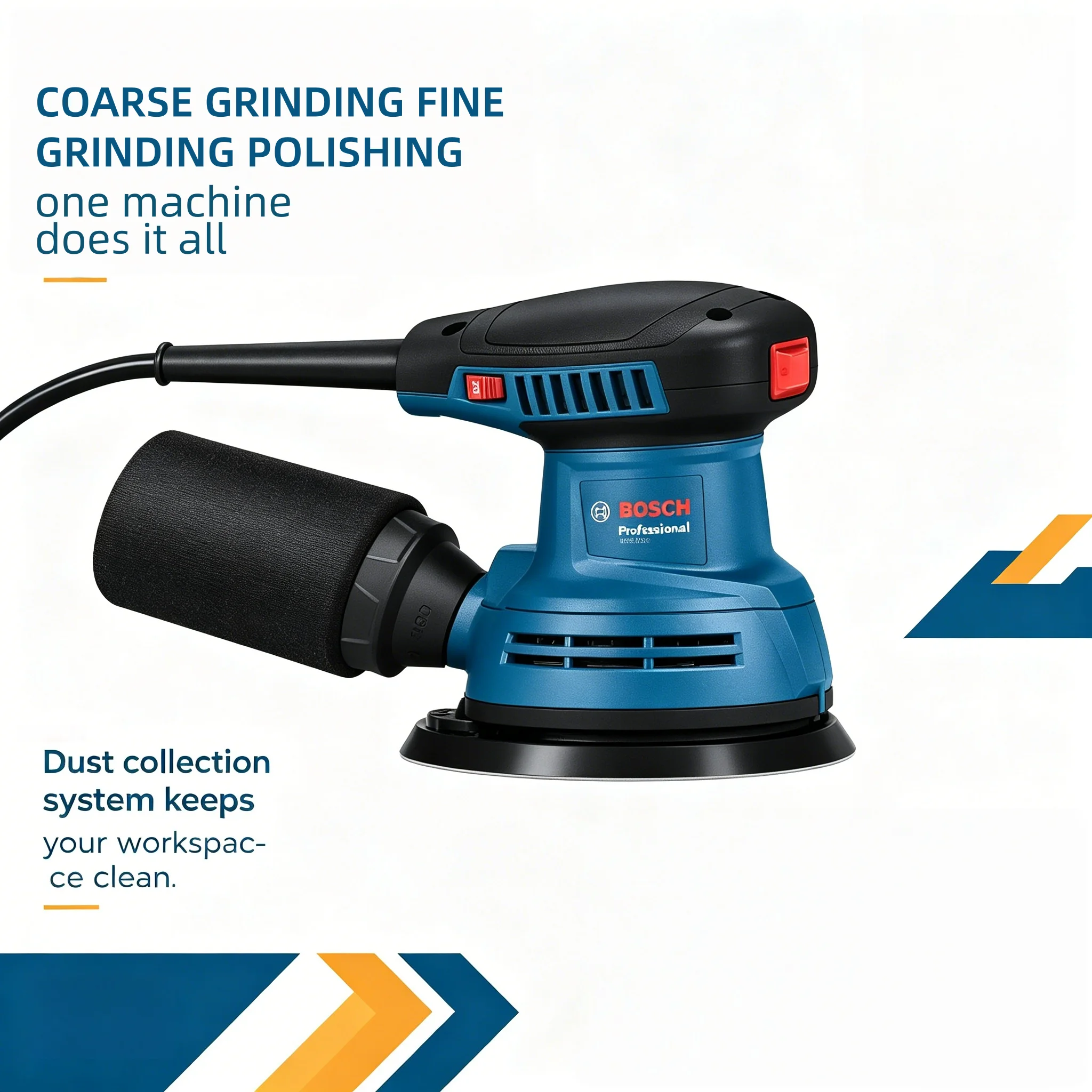 BOSCH GEX 125 Corded Orbital Sander Low Vibration Ergonomic Grip Cabinet Edge Detail Refinishing Equipment view 3