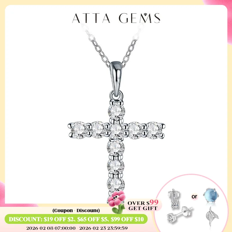

Attagems Handmade Cross Pendant Moissanite Solid Sterling 925 Silver Necklace For Women Luxury Jewelry for Engagement Christmas
