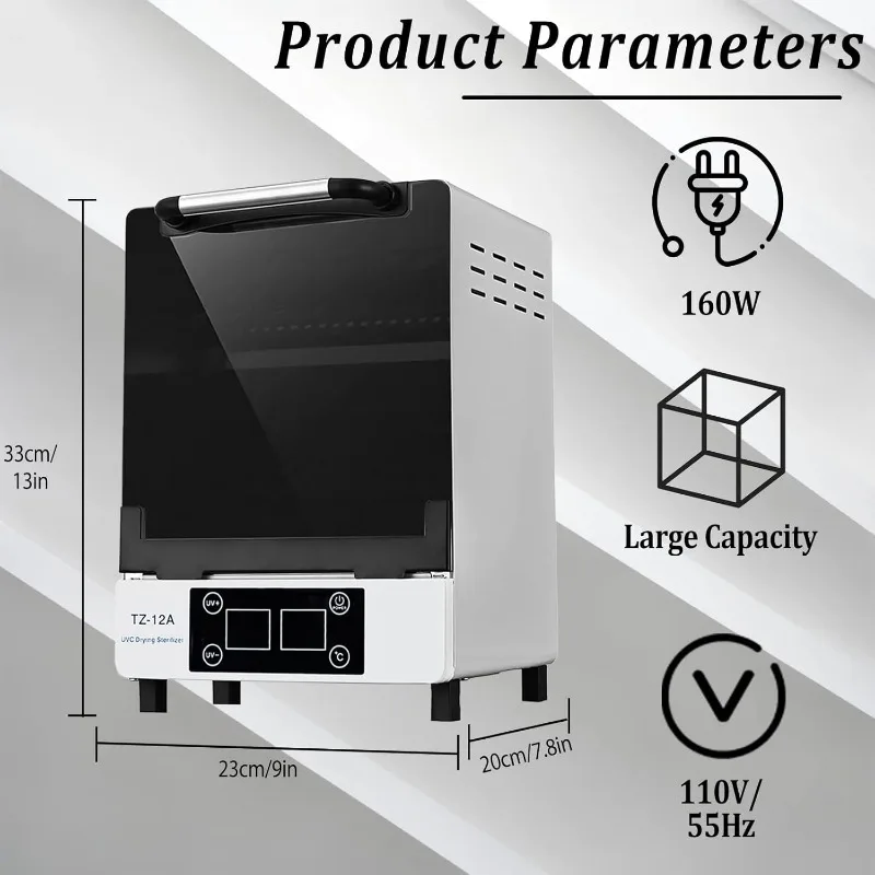 220V Nail Tool UV Cleaning Cabinet, Large Capacity Stainless Steel Cleaning Temperature and Timer Control, up to 60 Minutes,