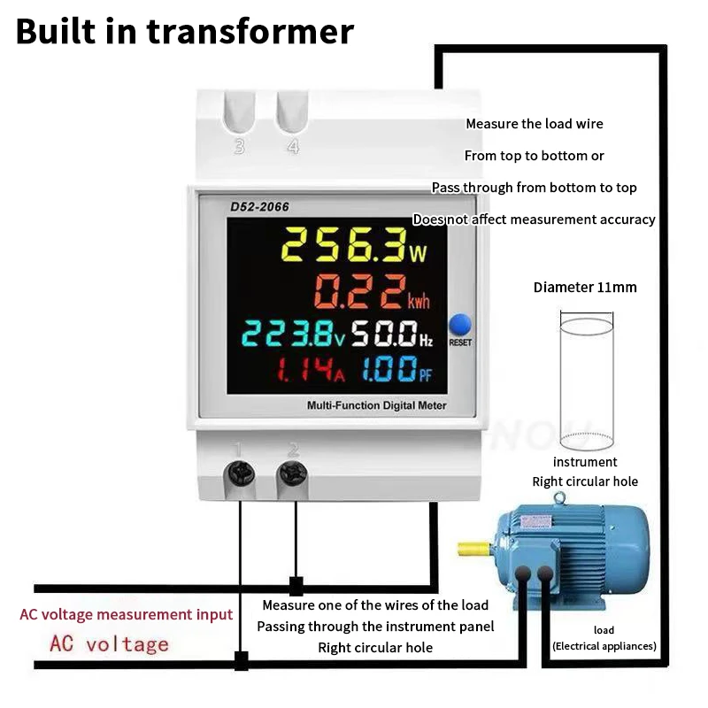 6IN1 Din Rail AC Monitor 110V 220V 380V 100A Voltage Current Power Factor Active KWH Electric Energy Frequency Meter