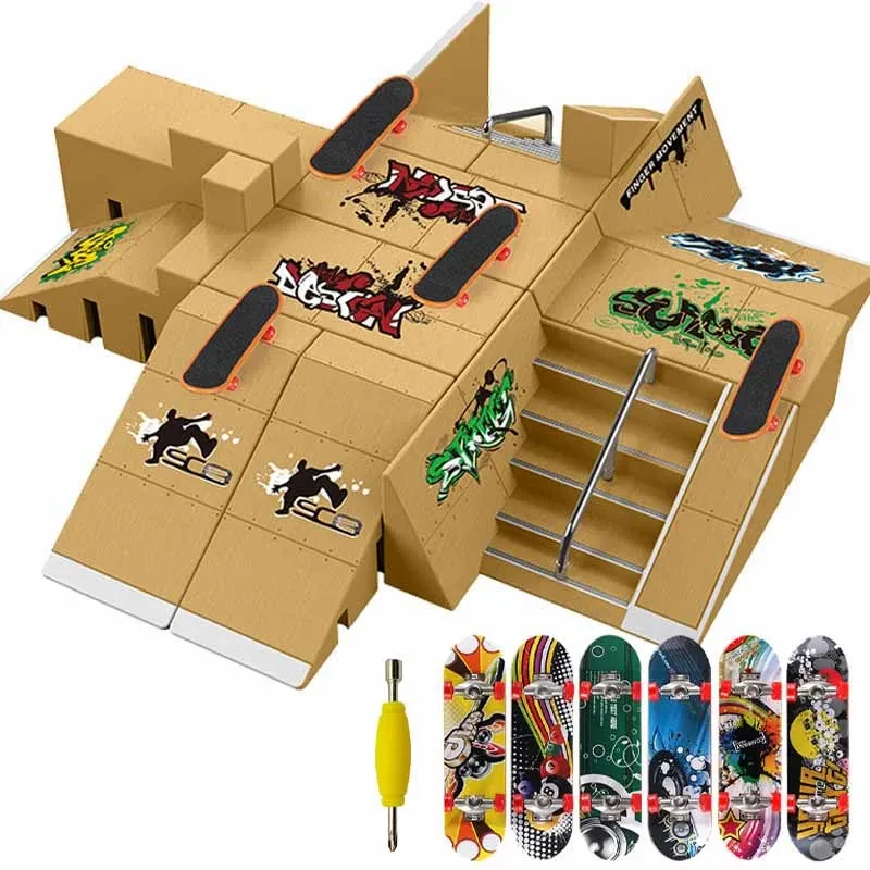 Kid Fingerboard Skateboards Fingertip Sports Toy Park Ramp Railings Slope Model Scene Finger Skateboard Trainting Adult Toy Gift