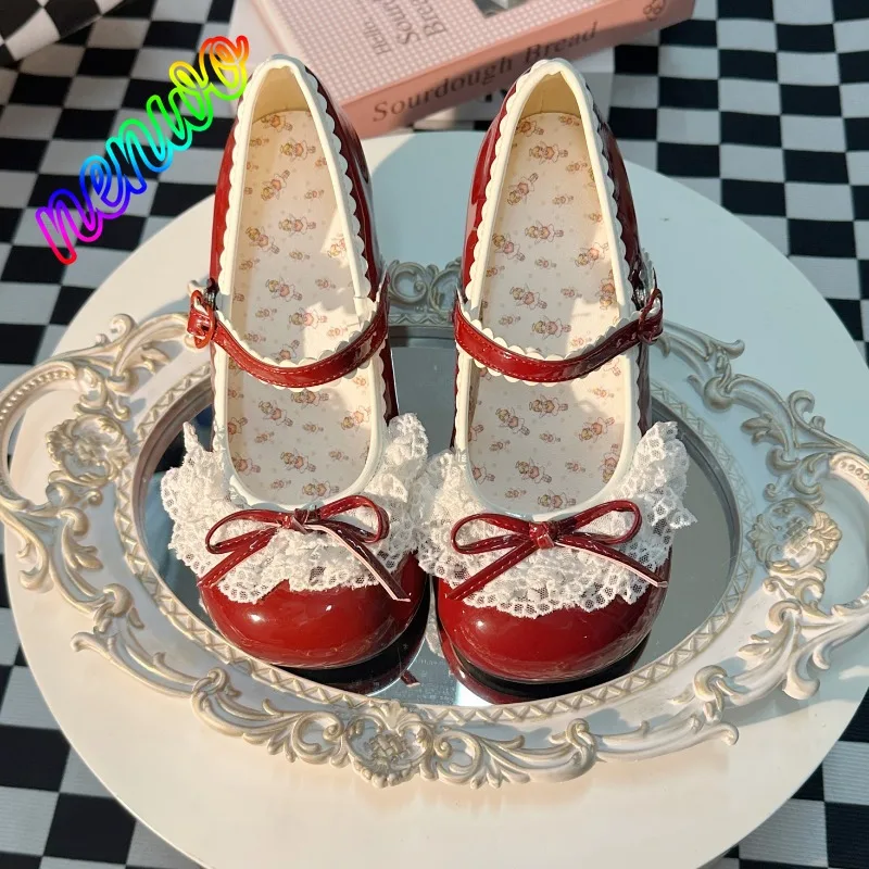 

Милые туфли Мэри Джейн в стиле Лолита, японский оригинал, на каблуке 5 см, универсальные, с круглым носком, на мягкой подошве, с кружевным бантом