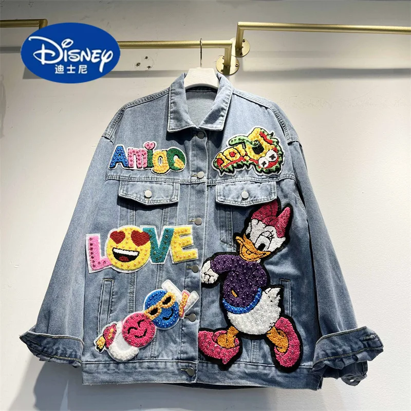 

Disney Women's Denim Jacket 2025 Autumn New Loose Embroidery Studded Graffiti Sweet Korean Style Top