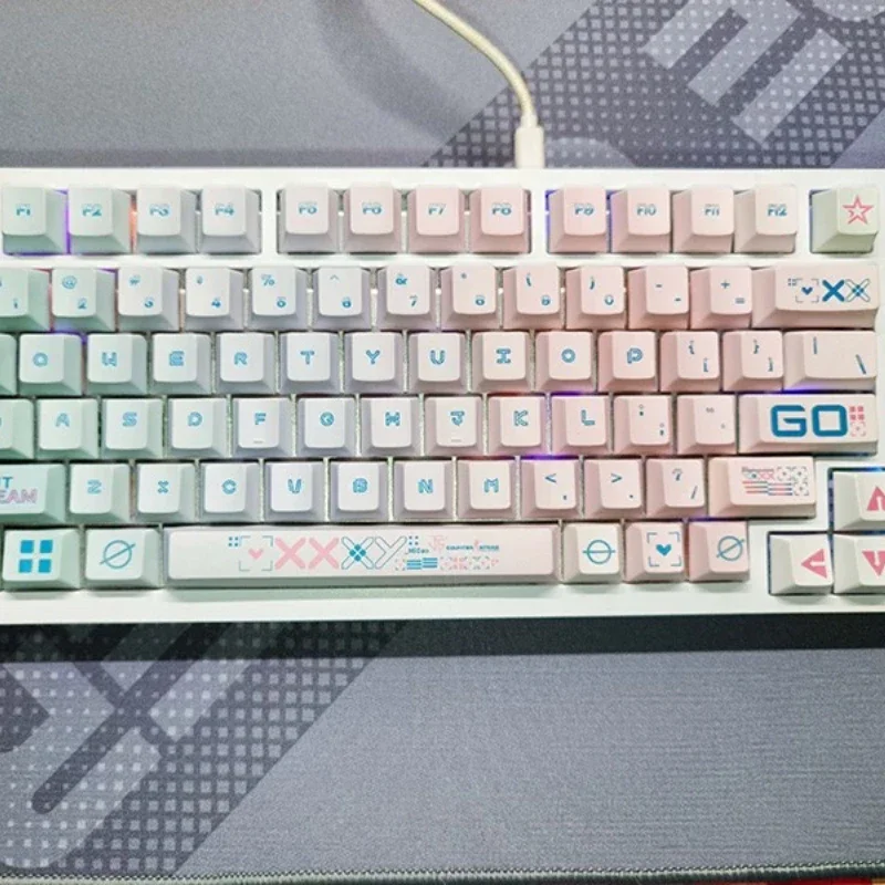 128 Keys Stamp Set Keycaps Custom PBT Cherry/OEM Profile Keycap Cute Anime Side Carving Key Caps for Gaming Mechanical Keyboard