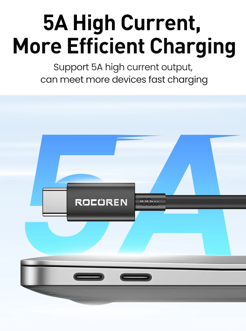 Câble USB-C 100W Rocoren – USB-C vers USB-C PD 20V 5A QC 4.0 Charge Rapide 1 Mètre 4 S5d72451ec4b147598696c159dff74d45w